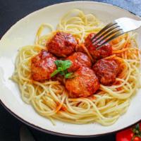 Spaghetti With Meatballs · Fresh spaghetti made with marinara sauce and topped with delicious meatballs.