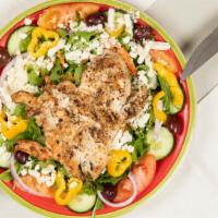Diegos Salad · Greek Salad topped with Broiled Chicken