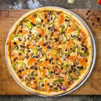 V For Veggie Pizza  · Bell peppers, mushrooms, kalamata olives, spinach, broccoli, and feta cheese baked on a hand...