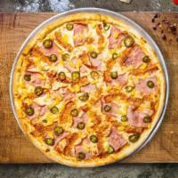 Hawaiian Hots Pizza  · Fresh pineapples, ham, mozzarella, and spicy jalapeños baked on a hand-tossed dough.