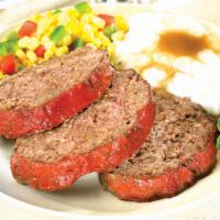 Meatloaf With Mashed Potato & Corn (Cold, 16 Oz) · All beef meatloaf with mashed potatoes and corn. 16 oz