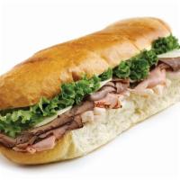 Roast Beef & Provolone · Lean roast beef with mild provolone, lettuce and tomato on a 12