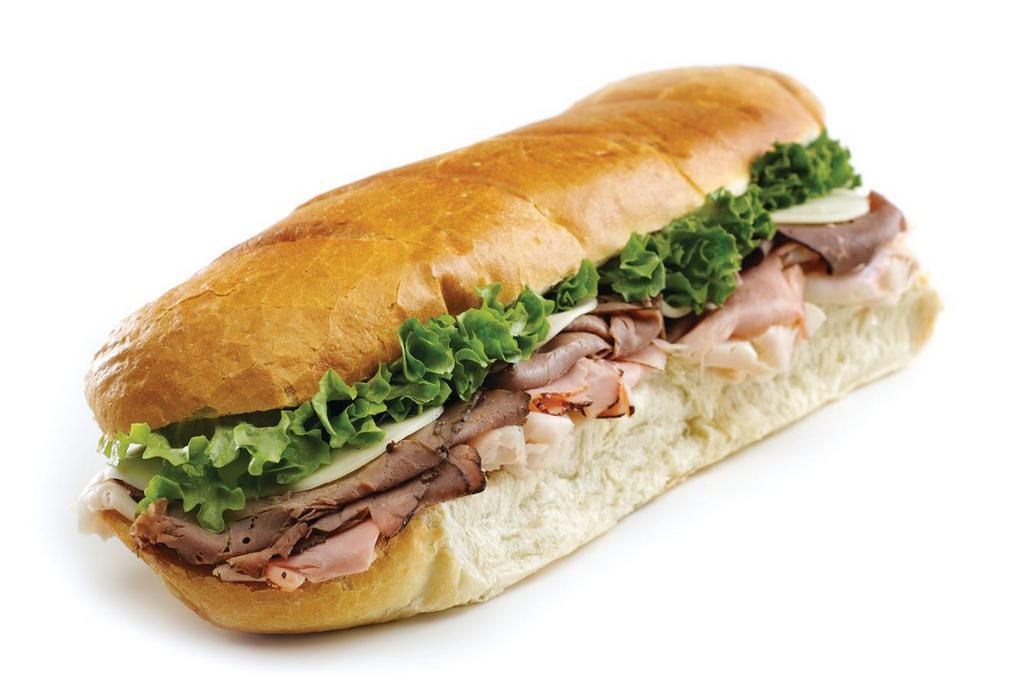 Roast Beef & Provolone · Lean roast beef with mild provolone, lettuce and tomato on a 12