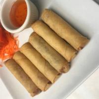 Spring	Roll · Chicken or vegetables. Golden spring roll served with sweet chili sauce. (6 Pcs)