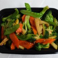 Vegetable	Delight · broccoli, Carrot, Snow Peas, Baby Corn, Green Pepper, Zucchini, Yellow Squash, Mushroom stir...