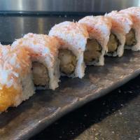Snow Mountain Maki · Shrimp tempura maki topped with snow crab, crab stick with mayo.