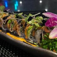 Black Dragon Maki (Spicy) · Spicy tuna and cucumber roll topped with eel, avocado, tobiko, unagi sauce and spicy mayo. H...