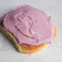 Cinnamon Roll With Blueberry Cream Cheese Frosting · light and fluffy cinnamon rolls with sweet blueberry cream cheese frosting (veg, w/o nuts)