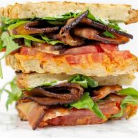 Applewood Smoked Bacon Sandwich · arugula, balsamic vinaigrette, sundried tomato aioli, tomato, mayo, focaccia toast (w/o nuts)