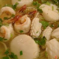 Lunch Seafood Noodle Soup · Shrimp, scallop, squid, bean sprouts, scallion, and egg noodles in broth.