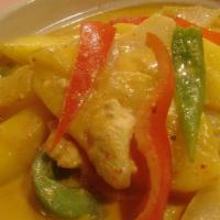 Lunch Mango Curry · Sweet mango, onions, pineapple, and bell peppers in a yellow coconut milk curry sauce. A lit...