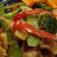 Lunch 8 Angel · Sautéed with broccoli, bamboo shoots, snow peas, mushrooms, baby corn, green peppers and ver...
