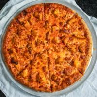 Buffalo Chicken Pizza · Tangy buffalo chicken and extra cheese with Bleu cheese for dipping.