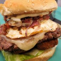 Brunch-Burg-Right-Ahead · Our house patty with cheddar cheese, Everything Bagel aioli, smashed cheddar tots, an over e...