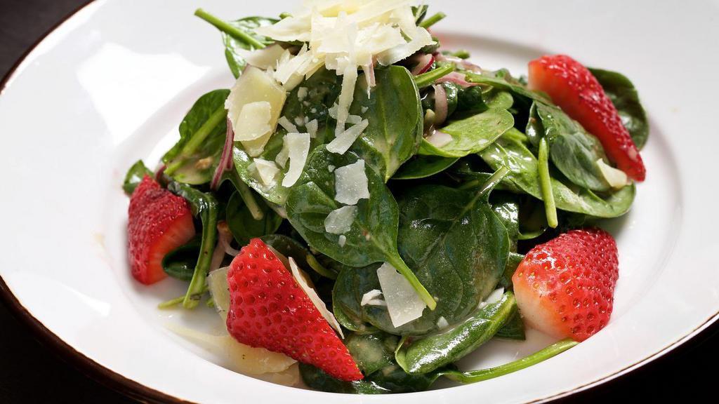 Spinach Salad · Gluten-Free, Vegetarian. Baby spinach, blistered grape tomatoes, fried goat cheese, warm sherry-bacon vinaigrette