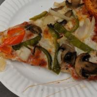 Super Veggie Pizza · Fresh garlic, broccoli, spinach, onions, peppers, and mushrooms.