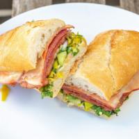 #5 The Hot Italian · Pepperoni, Capicola Ham, Salami & Provolone Cheese, Served hot with our chopped veggie mix (...