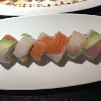 Rainbow Roll #2 · Spicy tuna, salmon bass, Y.T on top