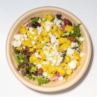 Greek Salad Bowl · Cucumber, tomatoes, red onion, mixed greens, kalamata olives, feta, lemon olive oil. Add Sou...
