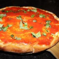 Upside Down Pizza (Vg) · Mozzarella, topped with tomato sauce, basil