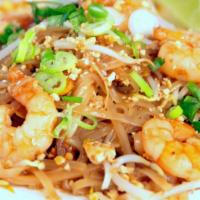 Pad Thai · Pad Thai noodles, bean sprouts, crushed peanuts, egg and basil. Comes with choice of protein.