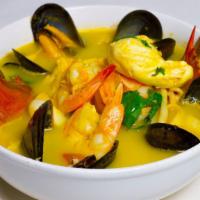 Mariscada Salvadoreña · Salvadorean seafood soup, served with shrimps, crab, clams, mussels, squids, catfish with or...