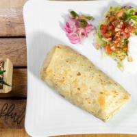 Burritos · Includes rice, refried beans, pico de gallo, lettuce, guacamole, sour cream, and your choice...