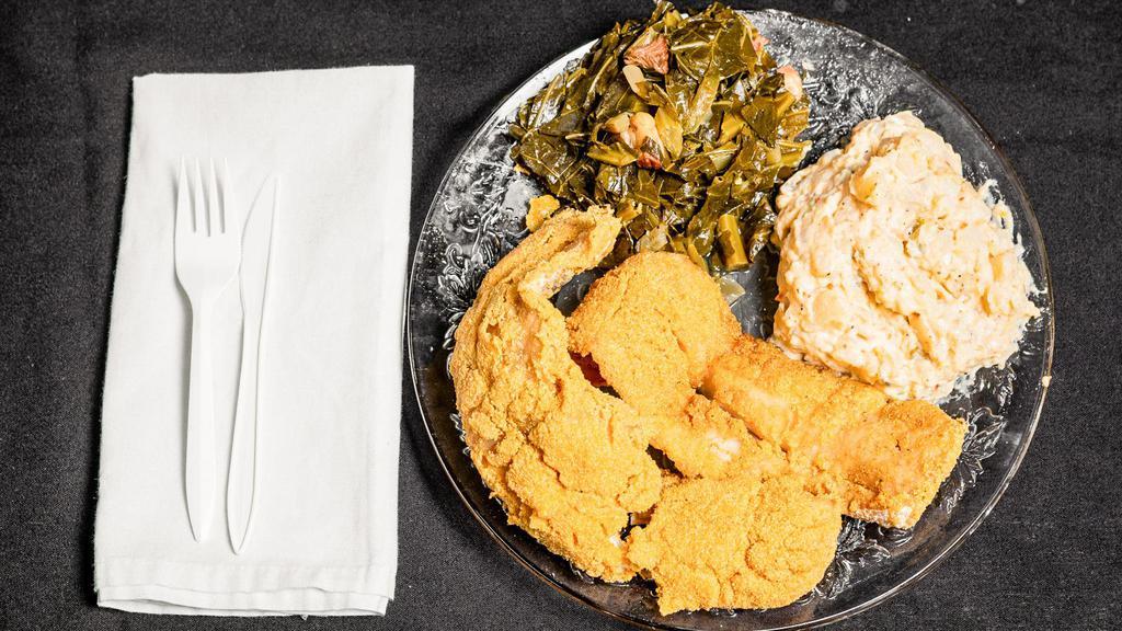 Whiting Fish · Served with choice of two sides and cornbread.