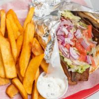 Gyro Platter · With French fries, coleslaw, Greek salad and white sauce.