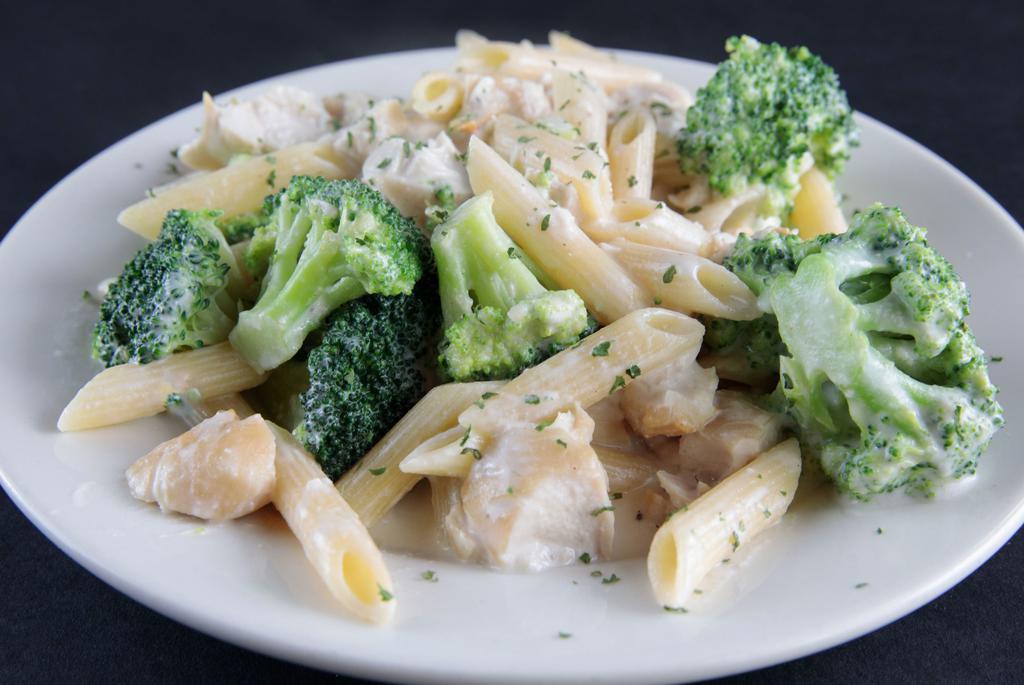 Chicken Broccoli Alfredo With Ziti · All entrées are served with marinara sauce and cheese.