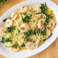 Shrimp Scampi · Angel hair pasta, sauteed shrimp, spinach, pepperoncini, white wine lemon butter