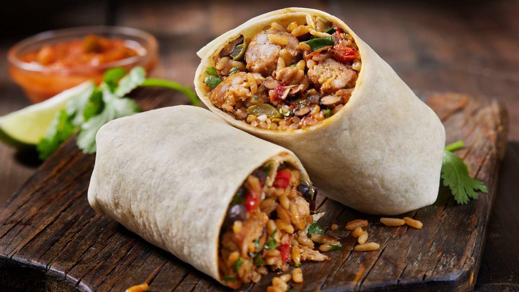 Frisco Burrito · Traditional Burrito style with rice and beans.