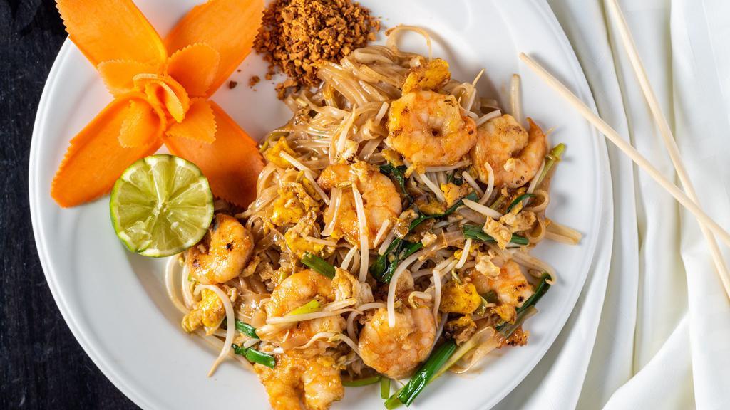 Shrimp Pad Thai · Stir fried rice noodle dish.