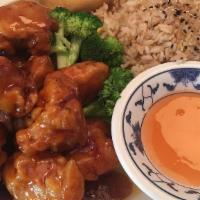 General Tso'S Chicken + · battered chicken tossed in our general tso's sauce and served with white or brown rice
