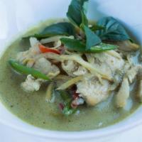 Green Curry · House made green curry sauce with Thai eggplant & bamboo shoots