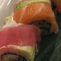 Rainbow Roll · Tuna, salmon, yellowtail, stripe bass, shrimp, avocado, crabstick and cucumber.