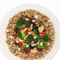 Veggie Rice · Served with black olives, broccoli, Mixed peppers, mushrooms and onions.