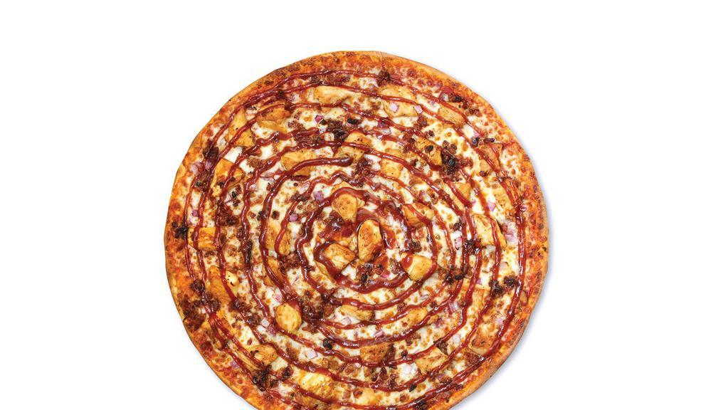 Smokey Joe Pizza · Grilled original fresh chicken, bacon and red onions swirled with BBQ sauce.