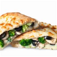 Vegetarian Calzone · Onions, peppers, olives, mushrooms and broccoli.