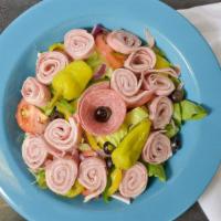Antipasto Salad
 · Lettuce, tomatoes, onions, provolone cheese, capicola, salami, tuna and pepperoni.