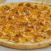 Buffalo Chicken. · Fried breaded chicken, zesty buffalo sauce,  jack & cheddar and mozzarella cheeses  with a r...