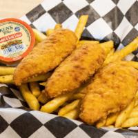 Kid'S Chicken Fingers & Fries · Three chicken fingers and fries for the little rascals.