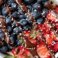 Nutella Berry Bowl (16Oz) · Acai, Nutella, Strawberry, Blueberry, Flax Seeds and Granola.