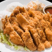 Mini Chx Katsu Plate · The plate includes 1 scoop of rice and 1 scoop of macaroni salad.