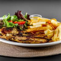 Grilled Chicken · Grilled chicken with French fries. Rice and Green Salad