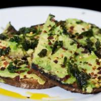 Avocado Toast · Multigrain, lime salt, crushed red pepper, olive oil, and crispy cilantro.  (Vegan)