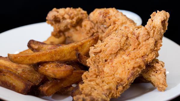 Chicken Tenders · Crispy chicken breast, buttermilk dip, fries