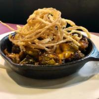 Crispy Brussels Sprouts · Miso maple mustard aioli and crispy onions.  (Vegetarian)
