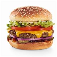 The Impossible™ Cheeseburger · A delicious, fire-grilled patty made from plants. Red's pickle-relish, red onions, pickles, ...