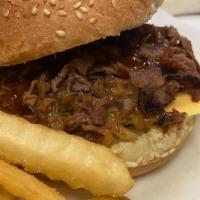Bbq Brisket Sandwich · Slow cooked pork served on toasted bread with your choice of cheese, onions, mayo or bbq sau...